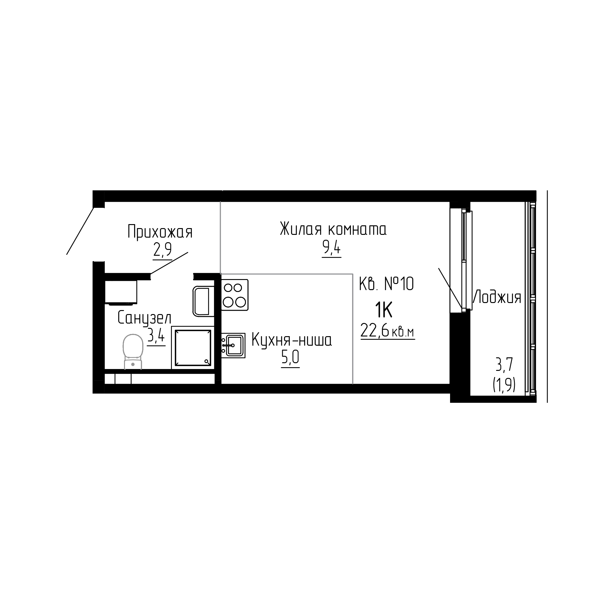 Доступные планировки в ЖК ДНС Сити (DNS Сити), 22,6 м2